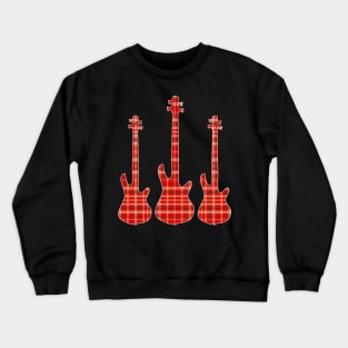 Red Black Plaid Matching Christmas Pattern Bass Player Crewneck Sweatshirt